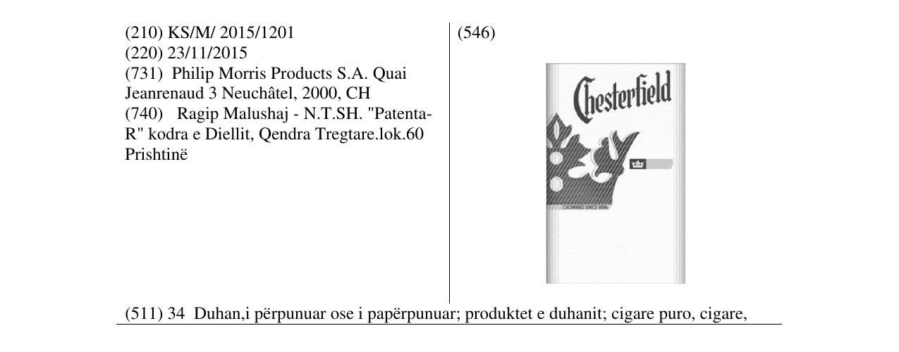 Zëri i markës Chesterfield në buletin