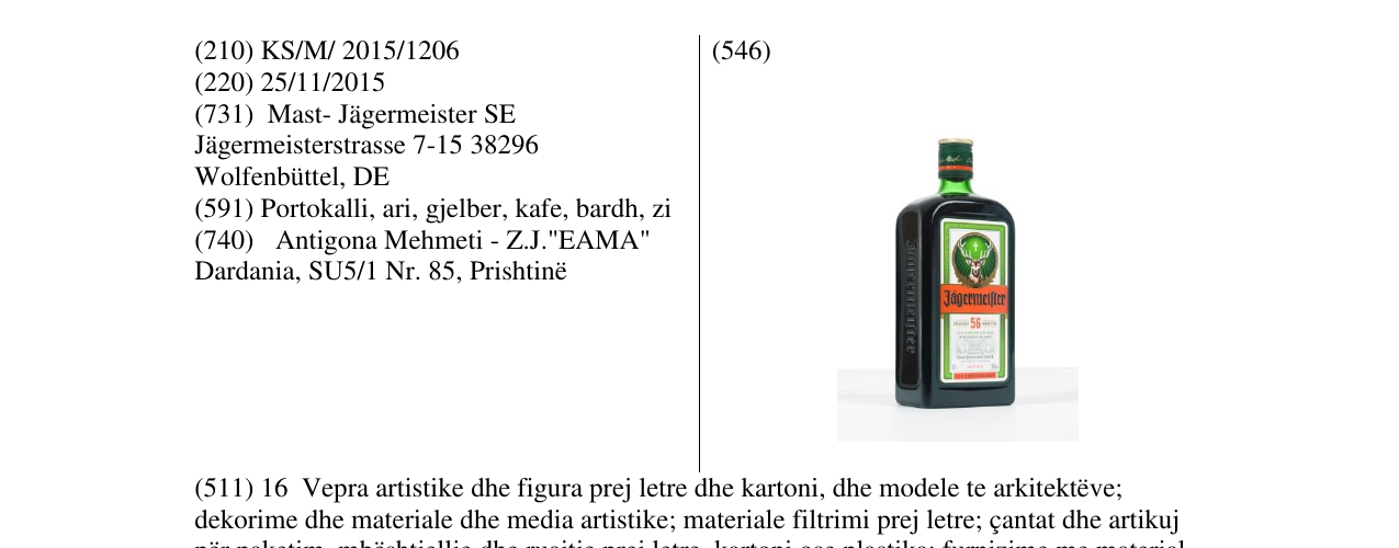 Zëri i markës Jagermeister në buletin