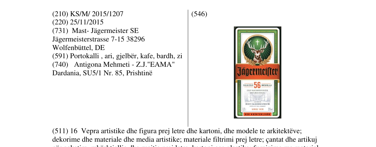 Zëri i markës Jagermeister në buletin