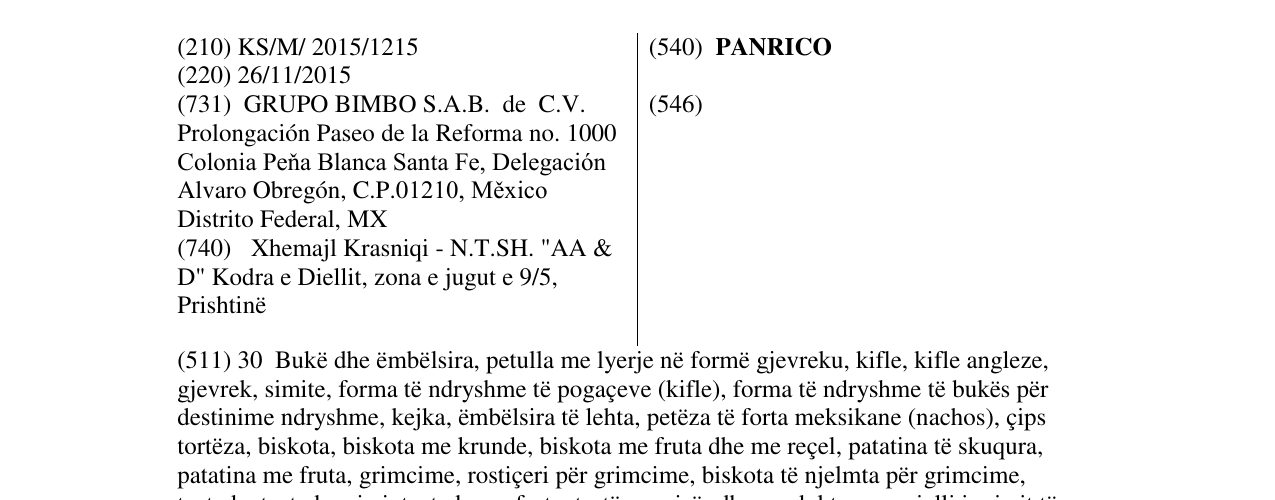Zëri i markës PANRICO në buletin