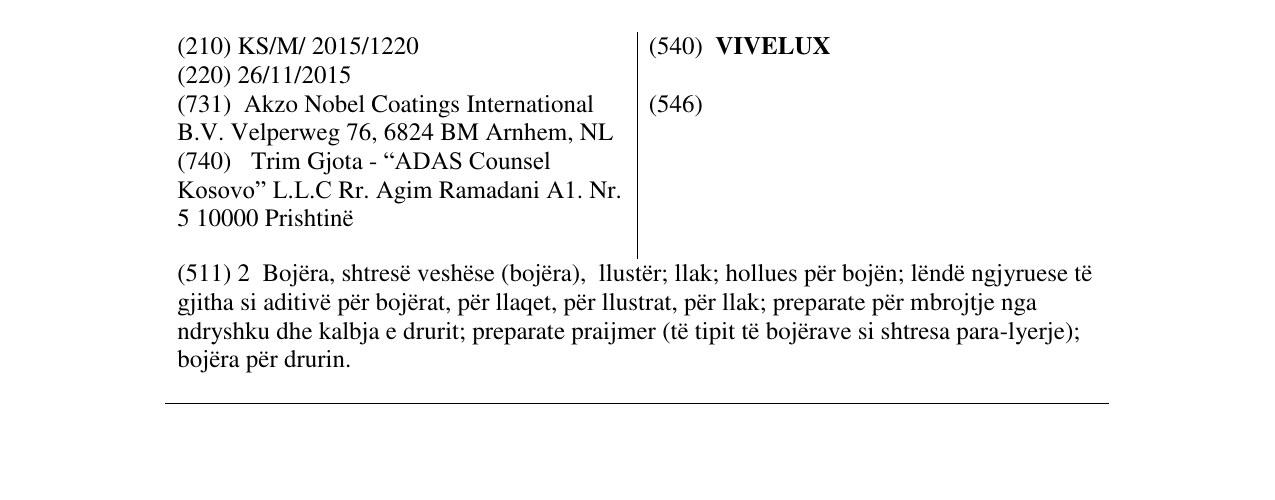 Zëri i markës VIVELUX në buletin