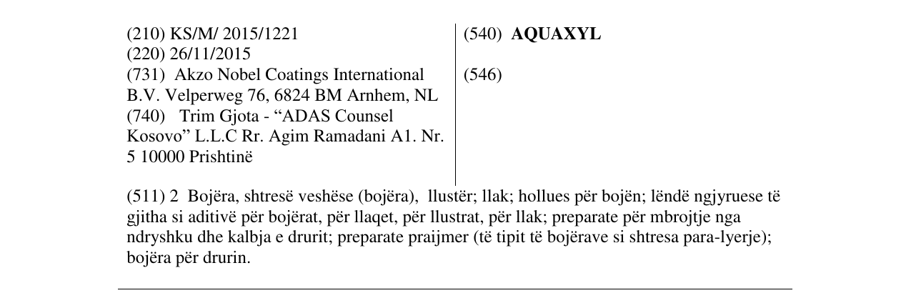 Zëri i markës AQUAXYL në buletin
