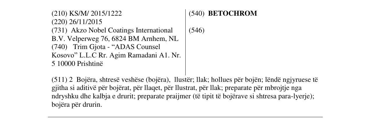 Zëri i markës BETOCHROM në buletin