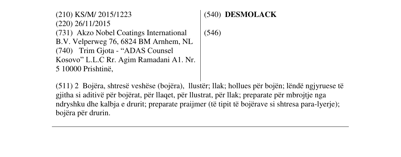 Zëri i markës DESMOLACK në buletin