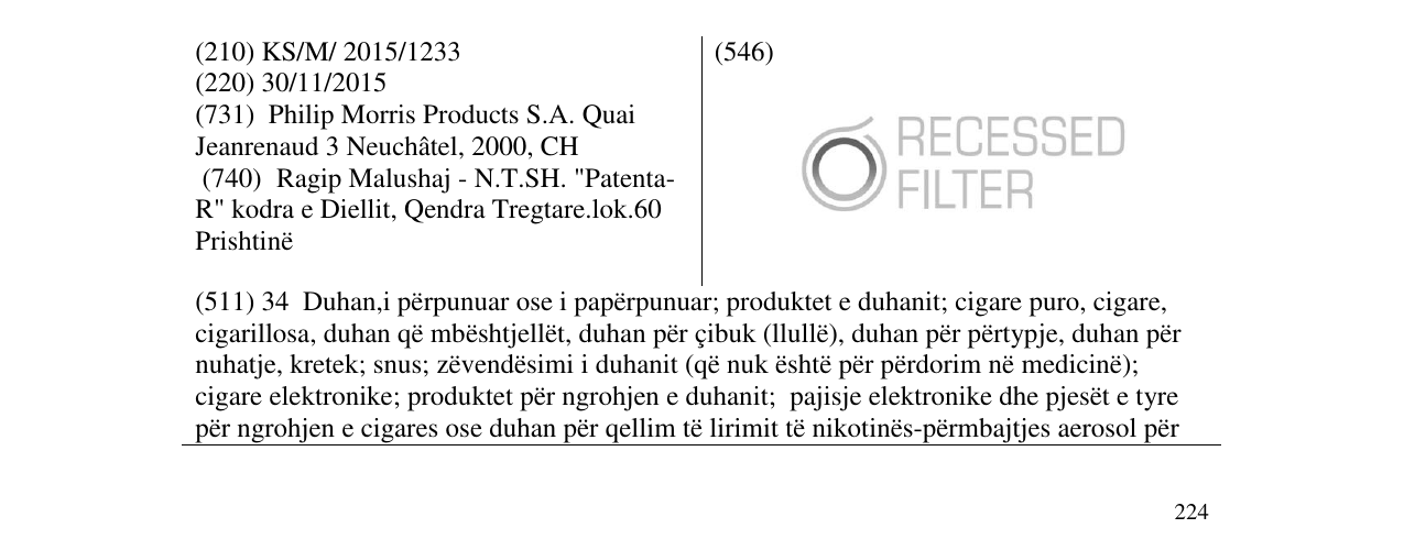Zëri i markës RECESSED FILTER në buletin