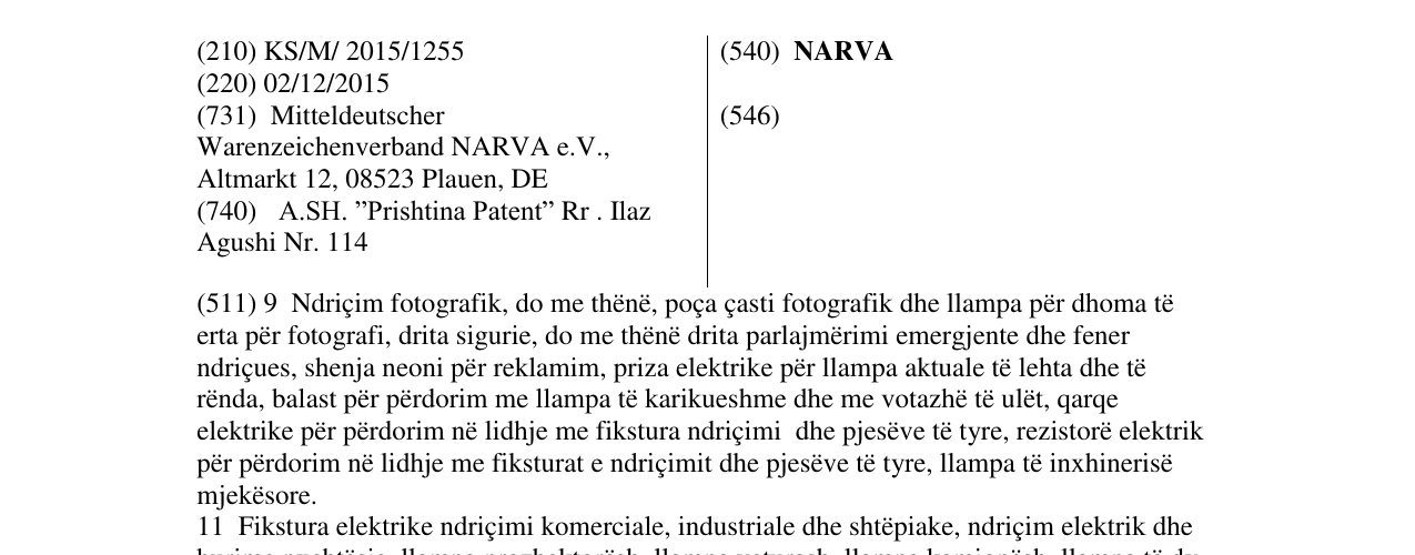 Zëri i markës NARVA në buletin
