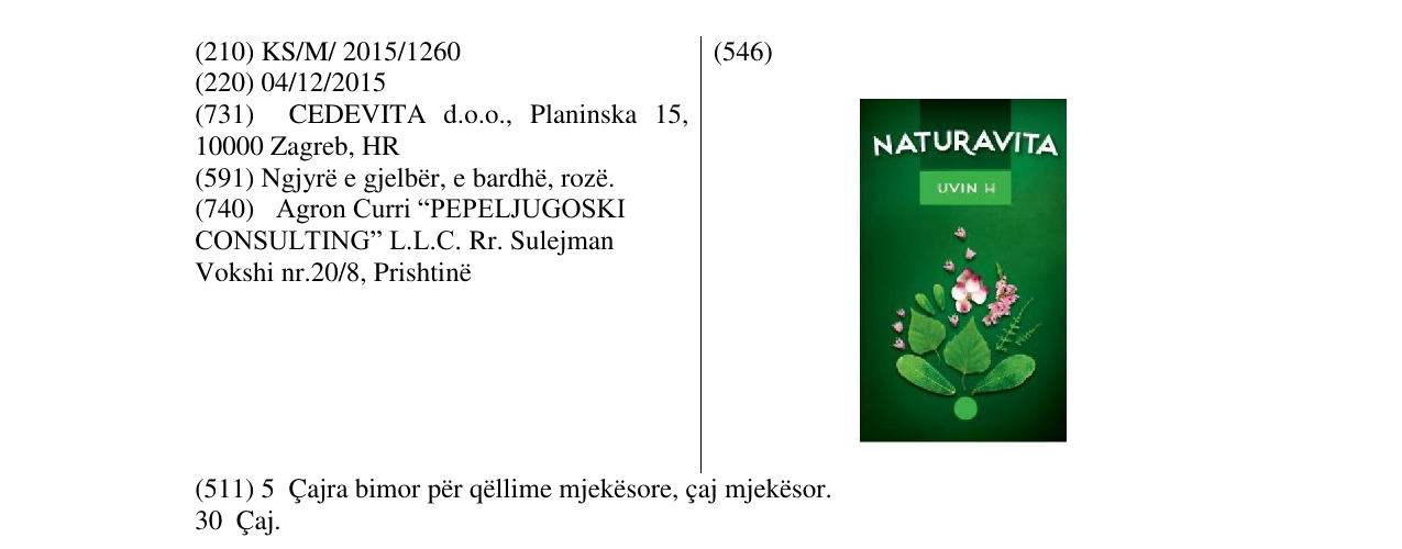 Zëri i markës NATURAVITA UVIN H në buletin