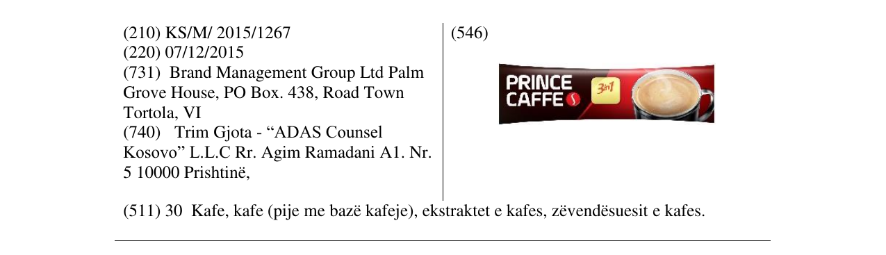Zëri i markës PRINCE CAFFE 3in1 në buletin