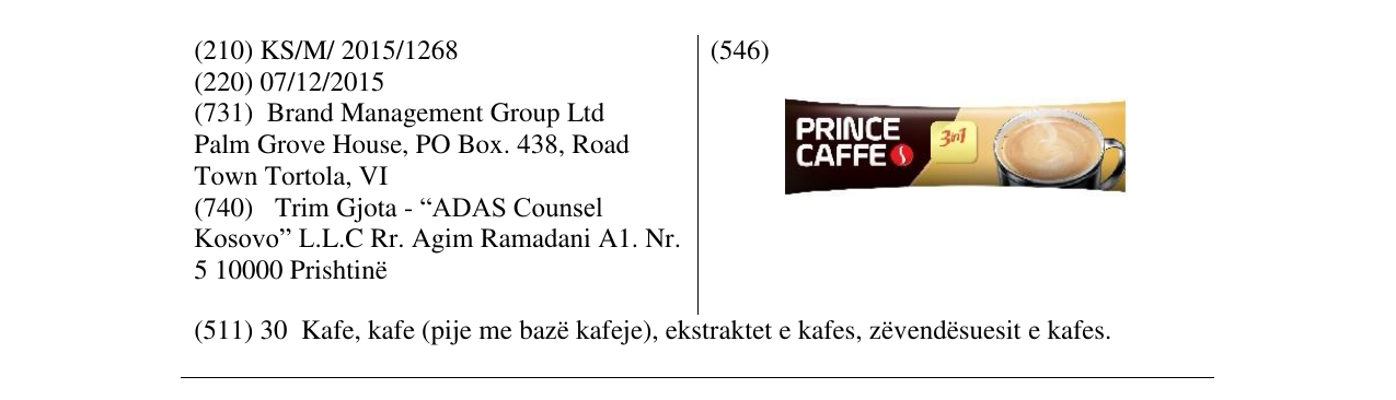 Zëri i markës PRINCE CAFFE 3in1 në buletin