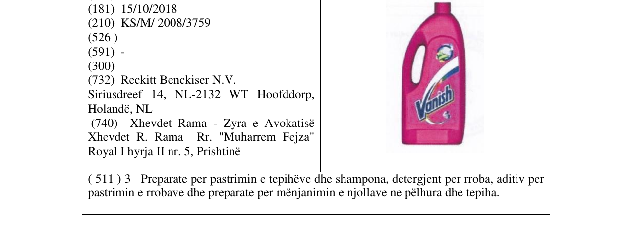 Zëri i markës Vanish në buletin