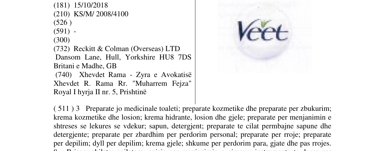 Zëri i markës Veet në buletin
