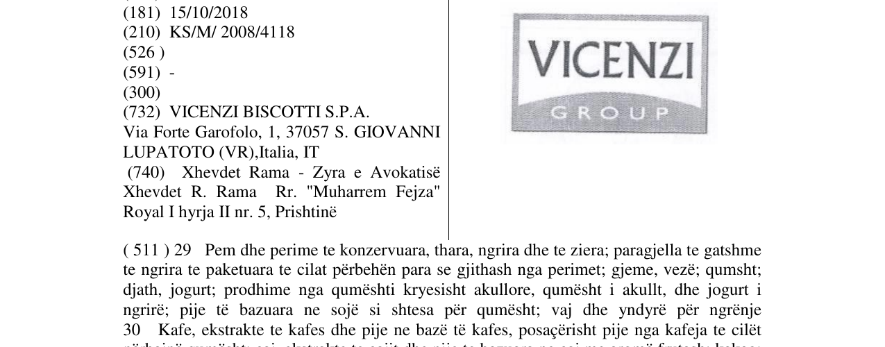 Zëri i markës VICENZI GROUP në buletin
