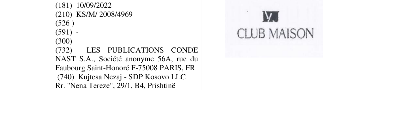 Zëri i markës CLUB MAISON në buletin