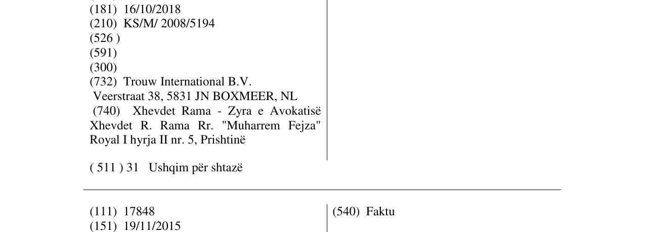 Zëri i markës SKRETTING në buletin