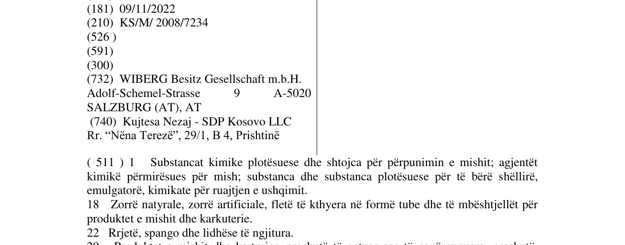 Zëri i markës WIBERG në buletin