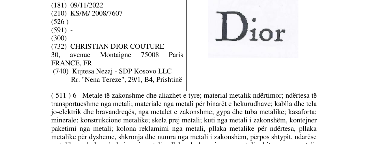 Zëri i markës DIOR në buletin