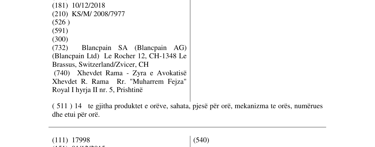 Zëri i markës BLANCPAIN në buletin