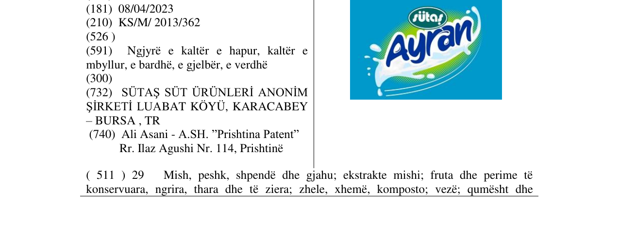 Zëri i markës Ayran në buletin