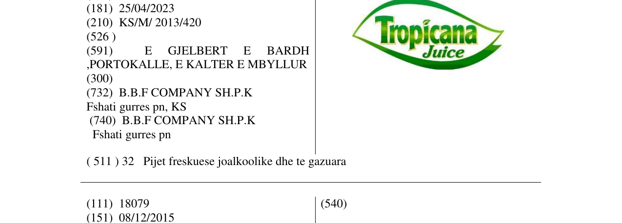 Zëri i markës Tropicana Juice në buletin