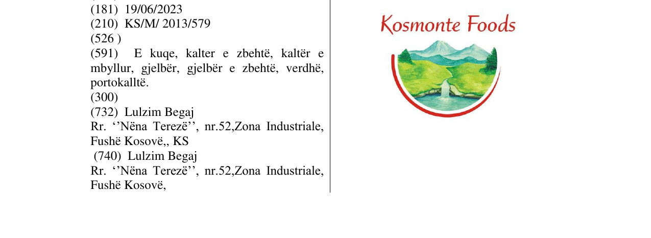Zëri i markës Kosmonte Foods në buletin