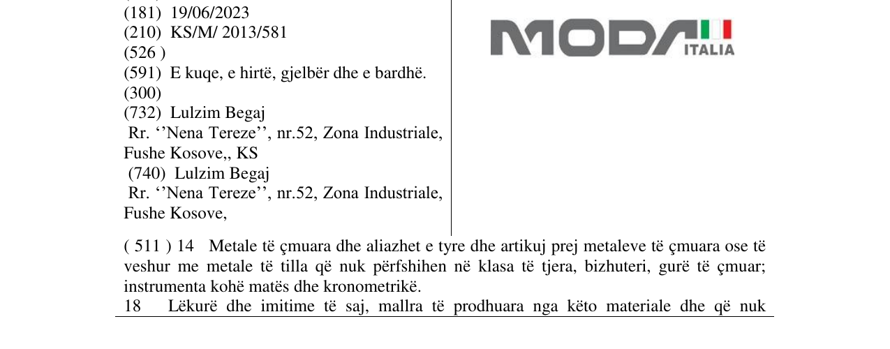 Zëri i markës MODA ITALIA në buletin