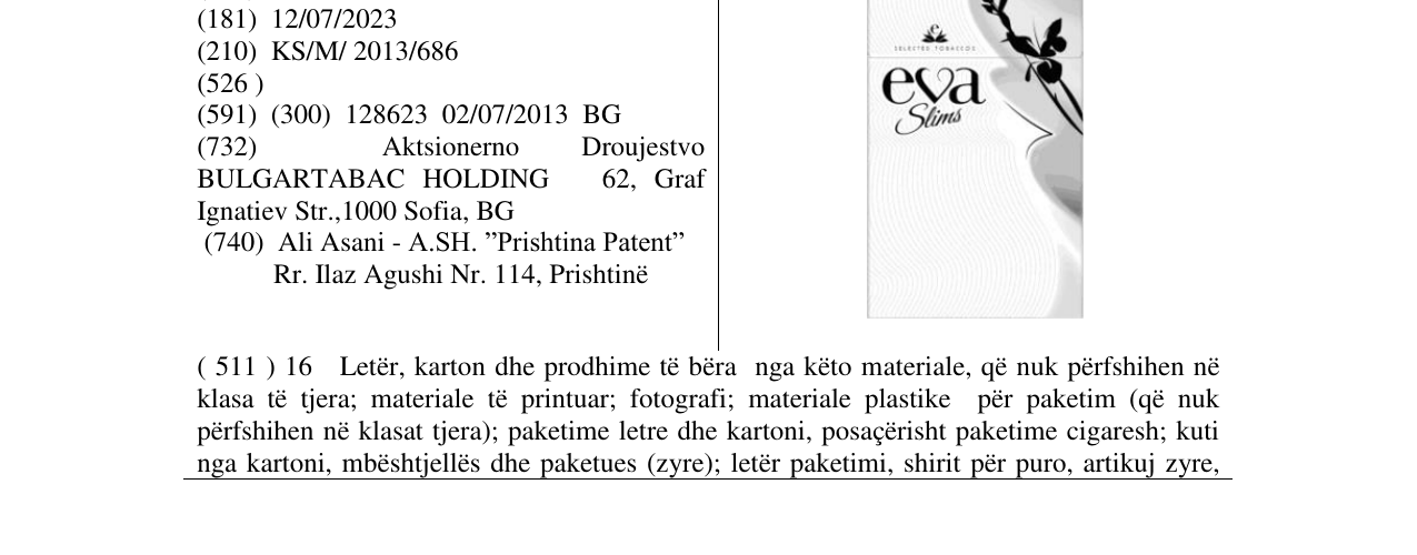 Zëri i markës eva Slims në buletin