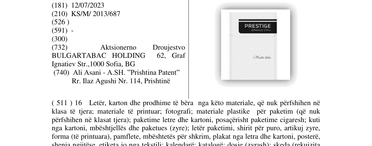 Zëri i markës Prestige Grand Cru në buletin