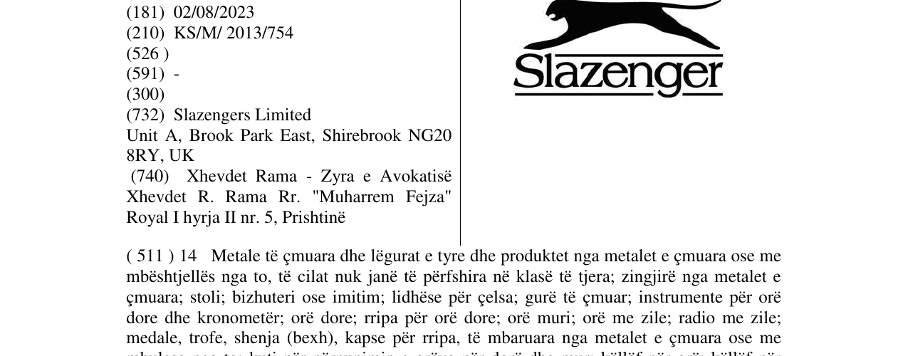Zëri i markës Slazenger në buletin