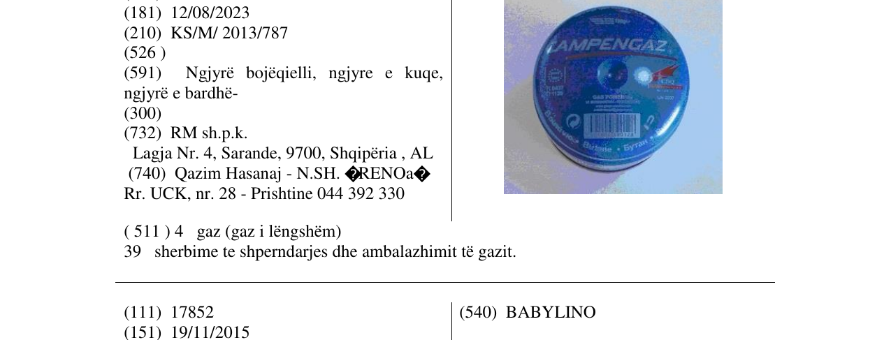 Zëri i markës CAMPENGAZ në buletin