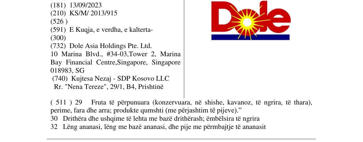 Zëri i markës DOLE në buletin