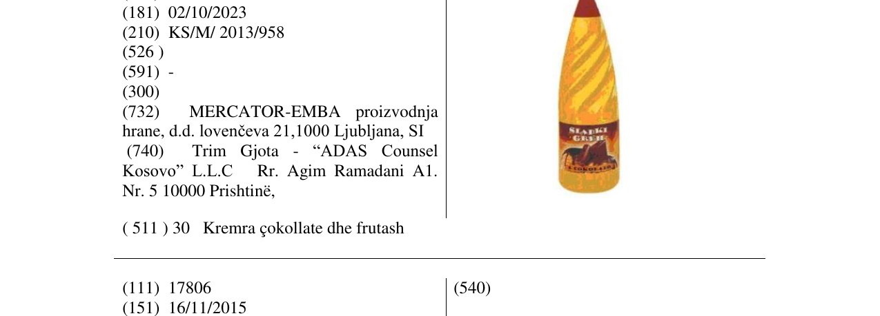Zëri i markës Slatki Greh në buletin
