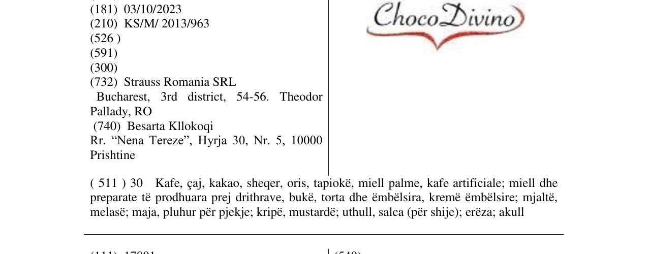 Zëri i markës Choco Divino në buletin