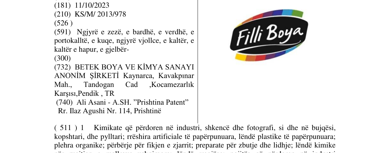 Zëri i markës Filli Boya në buletin