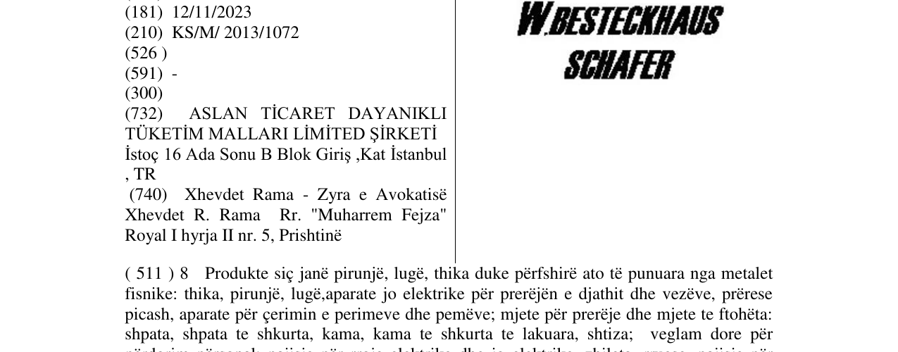 Zëri i markës W. BESTECKHAUS SCHAFER në buletin