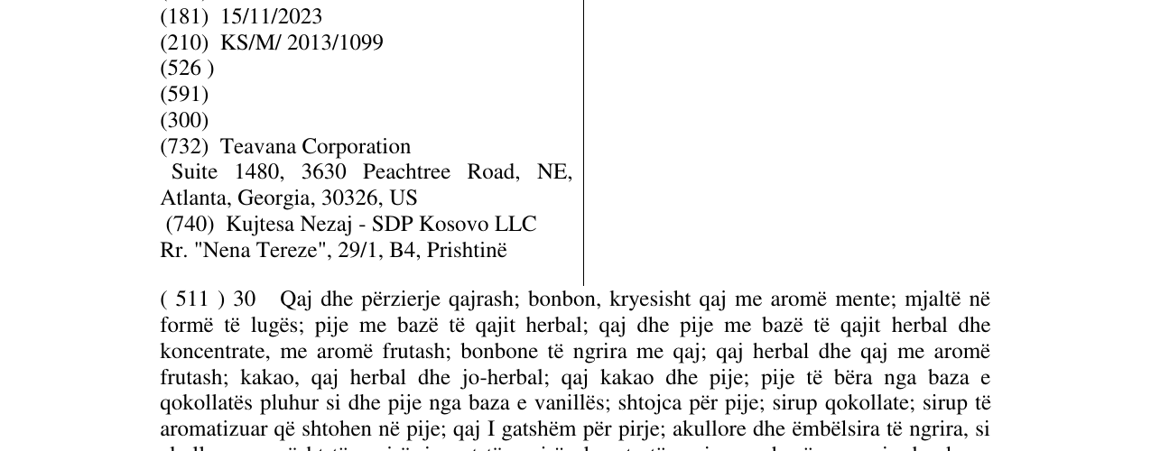 Zëri i markës TEAVANA në buletin