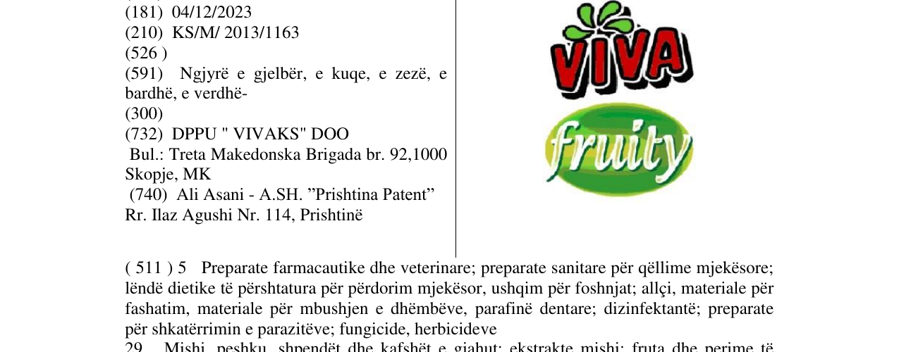 Zëri i markës VIVA fruity në buletin