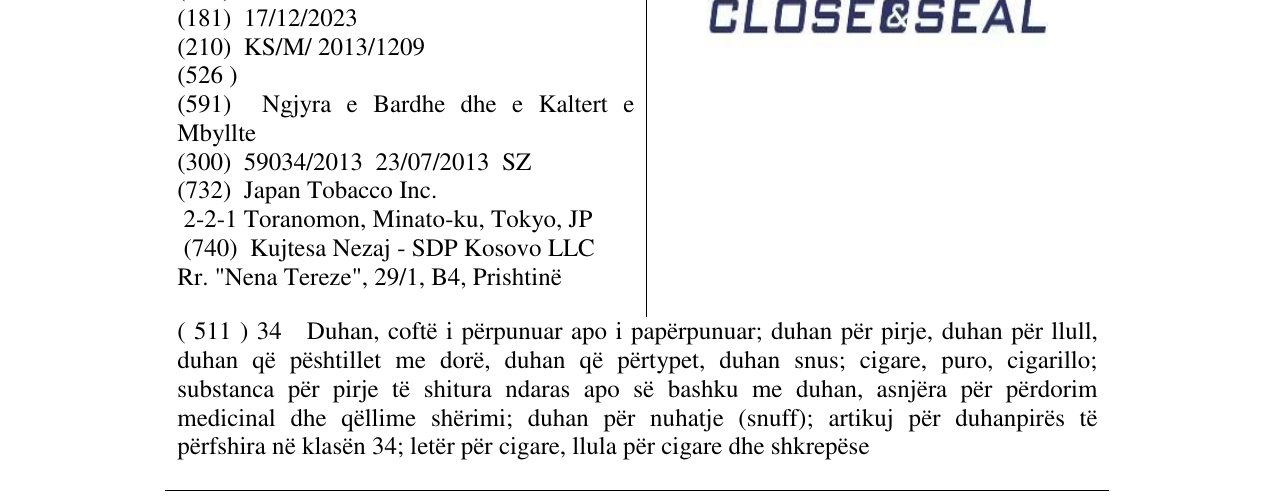 Zëri i markës CLOSE & SEAL në buletin