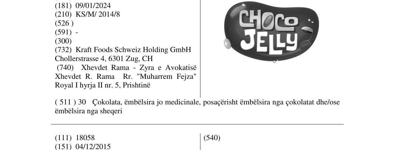 Zëri i markës CHOCO JELLY në buletin