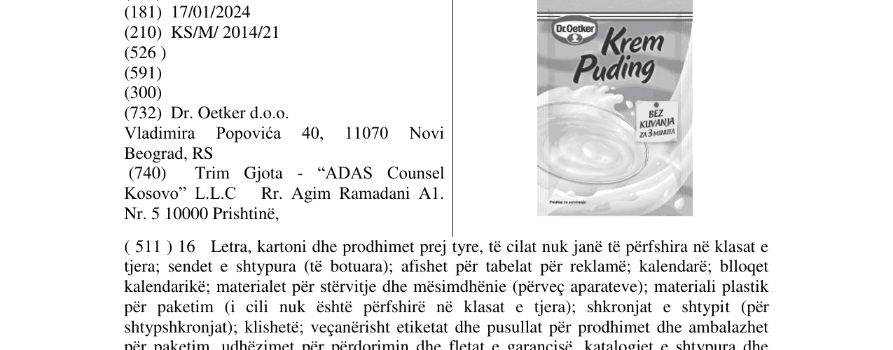 Zëri i markës Krem Puding në buletin