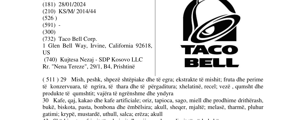 Zëri i markës TACO BELL në buletin