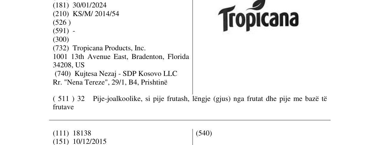 Zëri i markës Tropicana në buletin