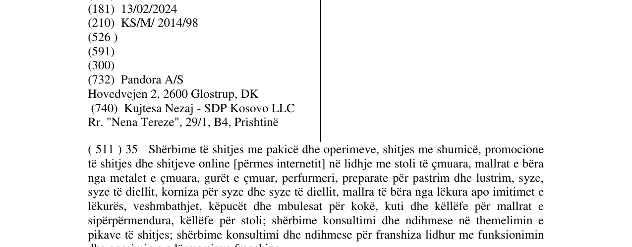 Zëri i markës PANDORA në buletin