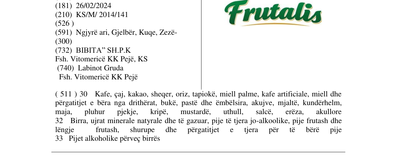 Zëri i markës Frutalis në buletin