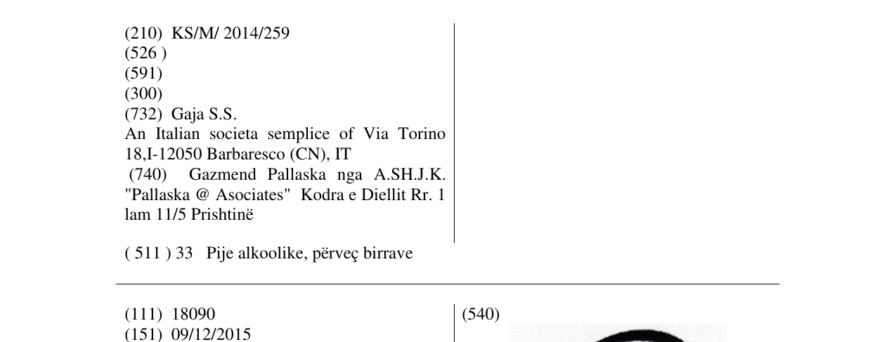 Zëri i markës GAJA në buletin