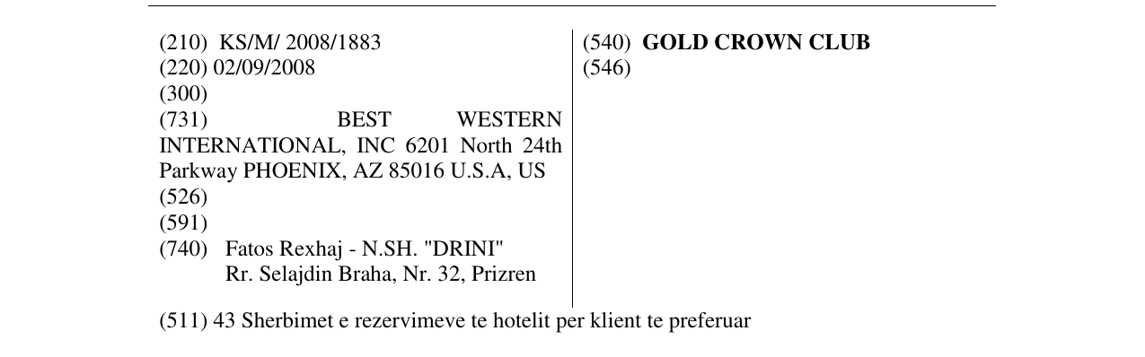 La voce del marchio GOLD CROWN CLUB nel bollettino