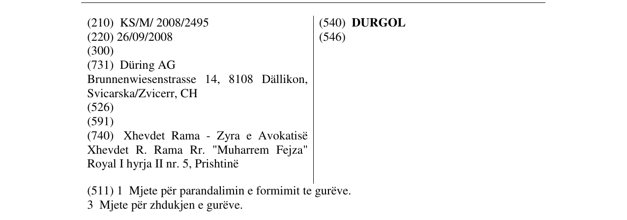 Zëri i markës DURGOL në buletin