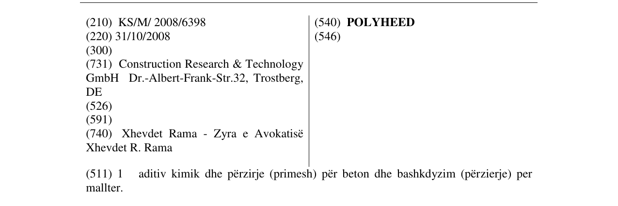 Zëri i markës POLYHEED në buletin