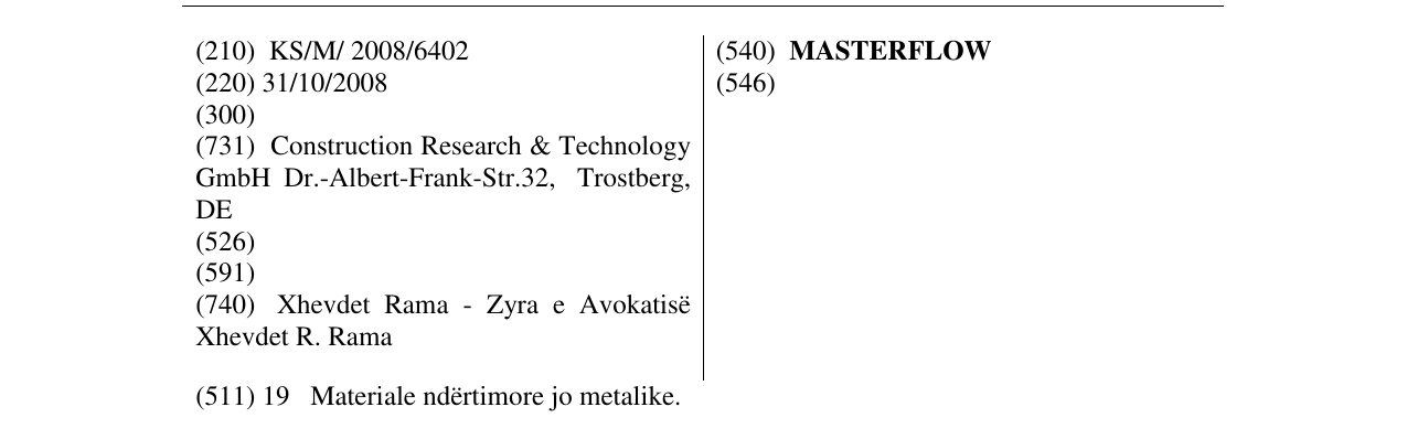 Zëri i markës MASTERFLOW në buletin