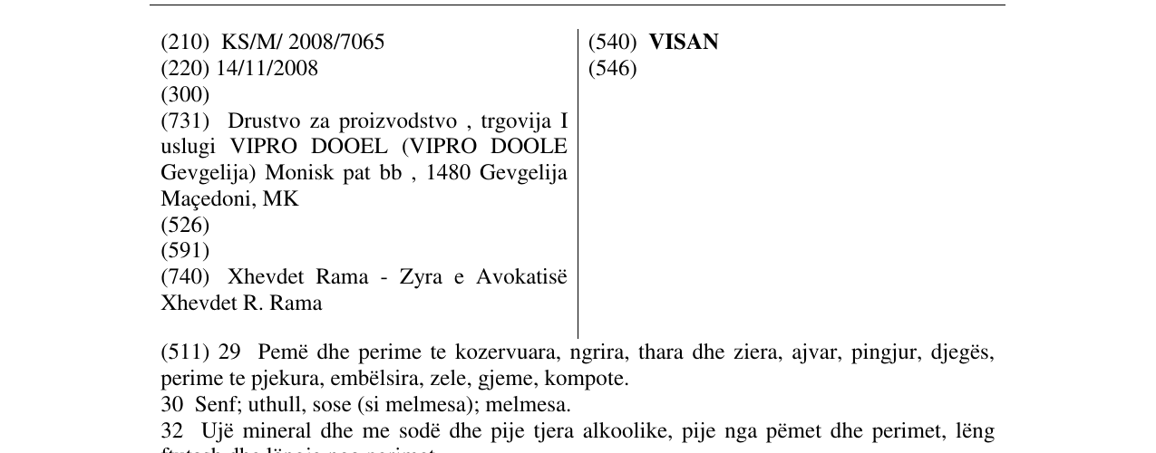 Zëri i markës VISAN në buletin