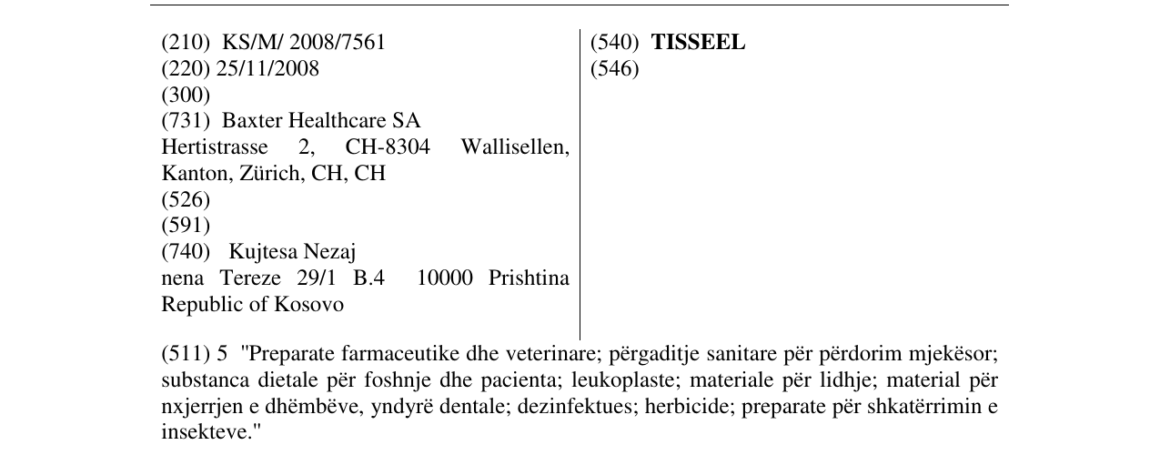 Zëri i markës TISSEEL në buletin